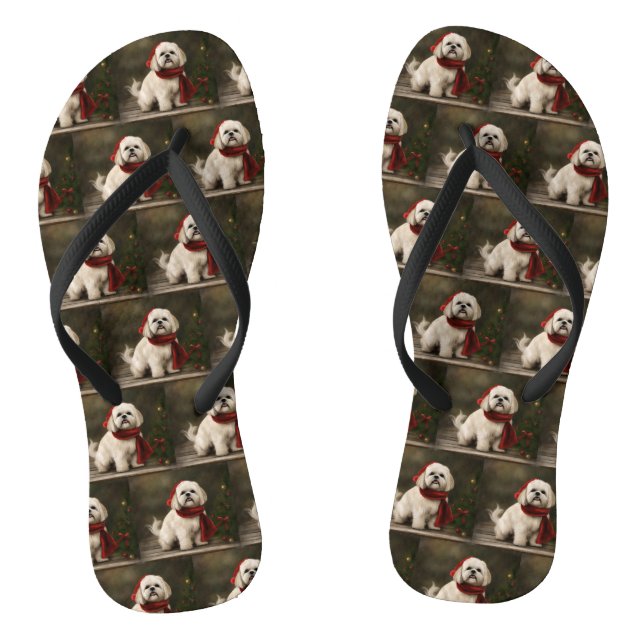 Tongs Lhasa Apso Chien dans Noël de neige (Semelle)