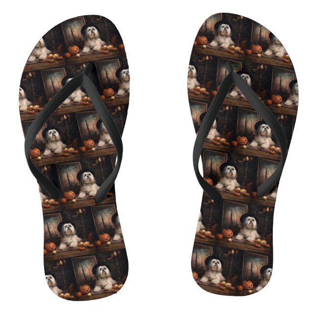 Tongs Lhasa Apso Citrouille Halloween effrayant (Semelle)