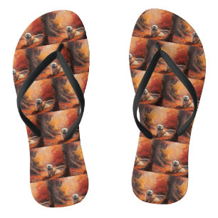 Tongs Lhasa Apso dans les feuilles d'automne tombent ins
