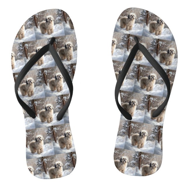 Tongs Lhassa Apso Laisse Neige Noël (Semelle)