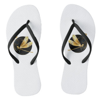 Tongs libellule d'or en cercle noir