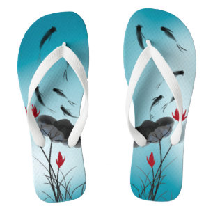 Tongs Lotus Fleurs & Poissons Peinture d'encre Gradient 