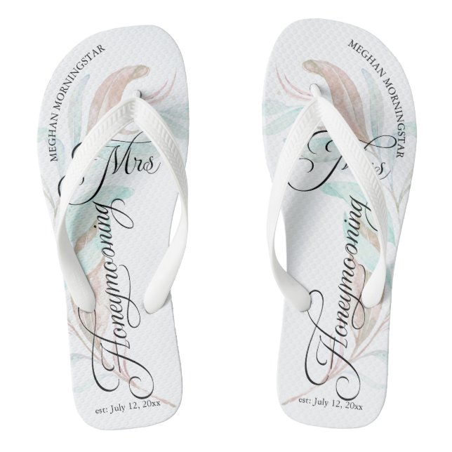 Tongs Lune de miel MRS Aquarelle Eucalyptus Feuilles (Semelle)