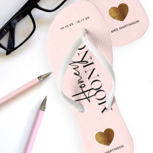 Tongs Lune de miel rose pâle avec nom et dates