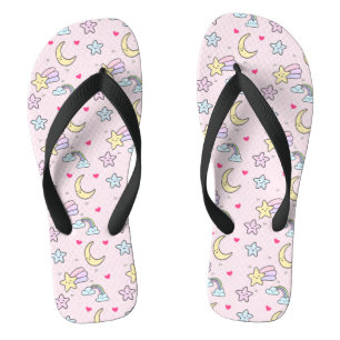 Tongs Lune, étoiles et nuages Motif sur Pastel Pink