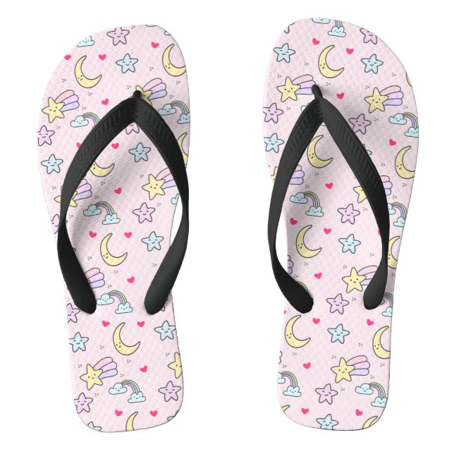 Tongs Lune, étoiles et nuages Motif sur Pastel Pink (Semelle)