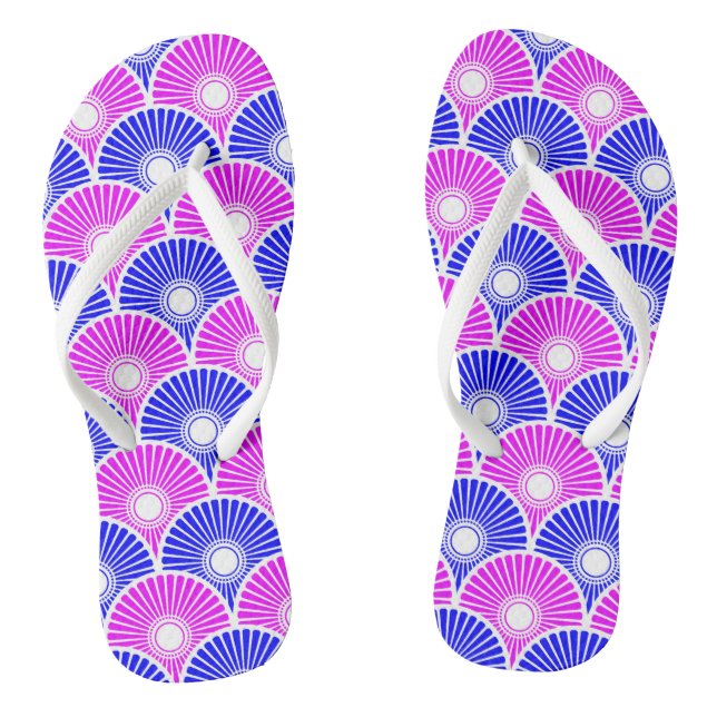 Tongs Magenta et bleu chinois semi-cercle Motif vague (Semelle)