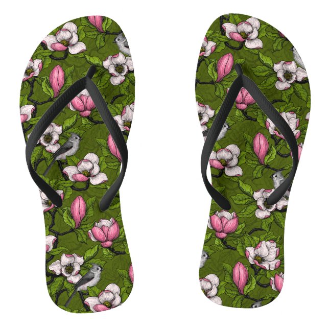 Tongs Magnolia en floraison et oiseau de tireur 2 (Semelle)