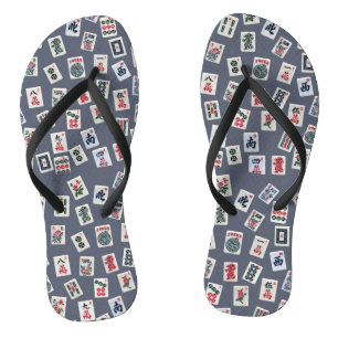 Tongs MahJongg mosaïques design sur bleu foncé