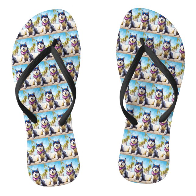 Tongs Malamute d'Alaska sur la plage, cadeau d'été (Semelle)