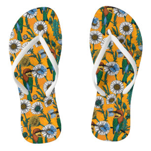 Tongs Mangeurs d'abeilles, papillons bleus et marguerite
