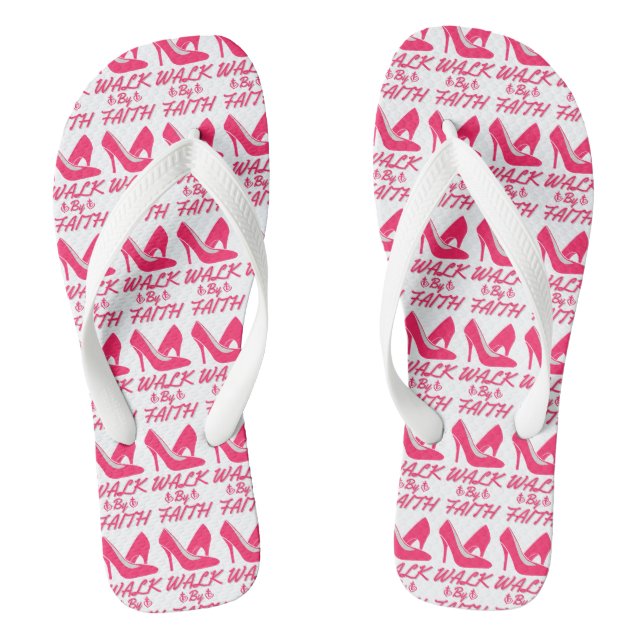 Tongs Marche Par Foi Hot Rose Bible Citation Blanc (Semelle)