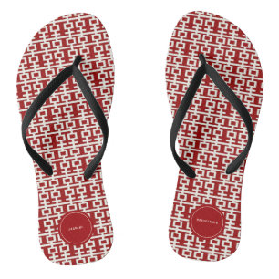 Tongs Mariage chinois minimaliste à double bonheur rouge