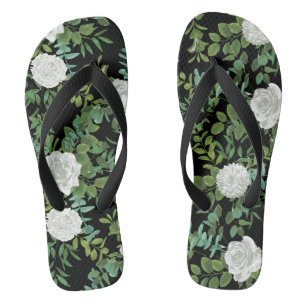 Tongs Mariage floral rose noire et blanche