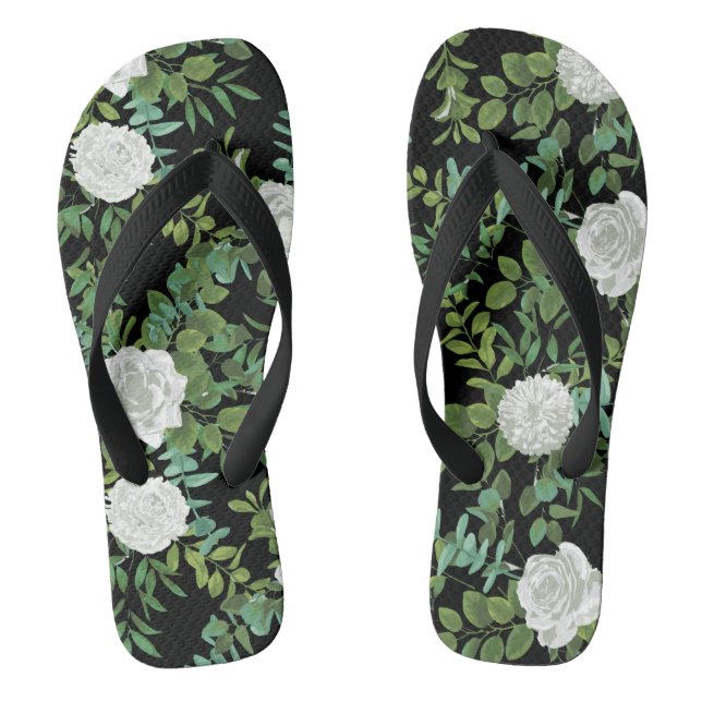Tongs Mariage floral rose noire et blanche (Semelle)