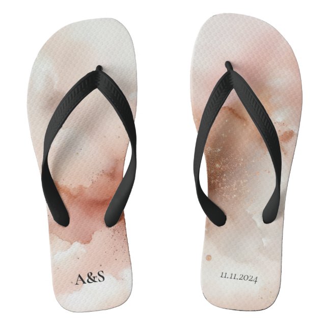 Tongs Mariage Jeu Rose Gold Dust Aquarelle Nom (Semelle)