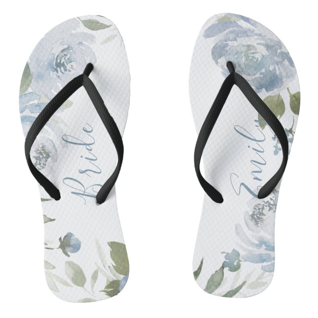 Tongs Mariée florale bleu pâle personnalisée (Semelle)