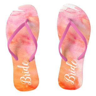 Tongs Mariée Rose et Orange Aquarelle