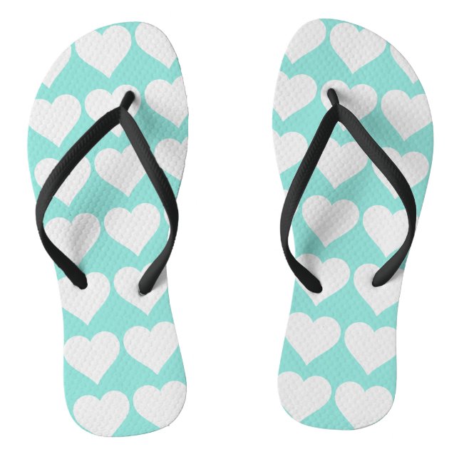 Tongs Mariée Turquoise Blue & White Mariage Hearts Party (Semelle)