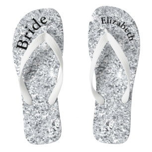 Tongs Mariées Paillettes Argentées Glamour Luxe