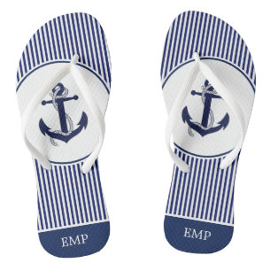 Tongs Marine Ancre bleue et blanche et rayée