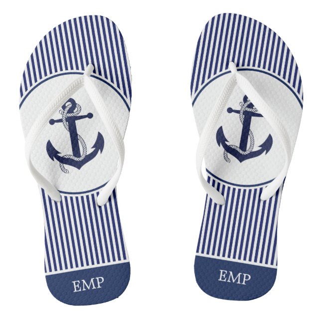 Tongs Marine Ancre bleue et blanche et rayée  (Semelle)