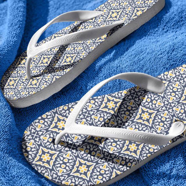 Tongs Marine et Motif méditerranéen jaune (Créateur téléchargé)