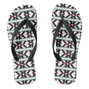 Tongs Masculine Art populaire tribal letton noir et blan