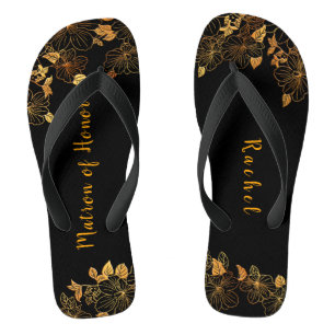 Tongs Matron of Honor Luxury Black Gold Foliage Motif