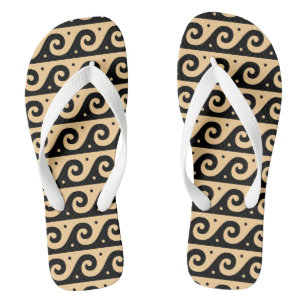 Tongs Méandre Grec, Motif de Vague Méditerranéen, Marron
