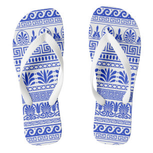 Tongs Méandre Grec, Motif Méditerranéen, Bleu