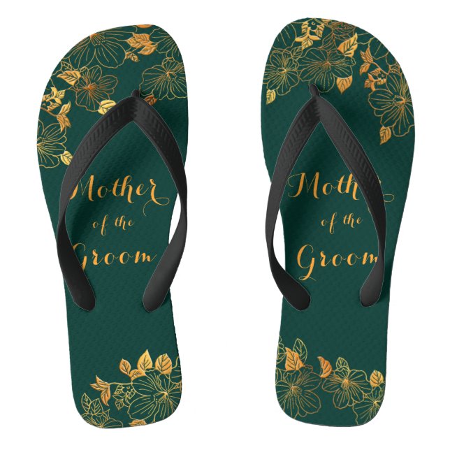 Tongs Mère du groom Emerald Green & Gold Foliage (Semelle)
