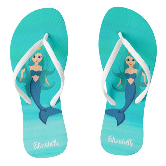 Tongs Mermaid princesse sur l'eau de mer aquamarine (Semelle)