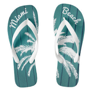 Tongs Miami Beach Palm Trees Bleu et blanc