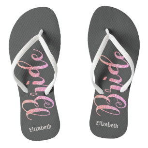Tongs Mignonne Mariée Pailletée, Grise - Personnalisée