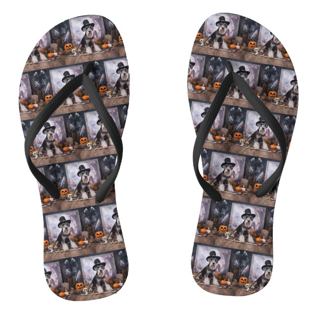 Tongs Miniature Schnauzer Citrouilles Halloween Épouvant (Semelle)