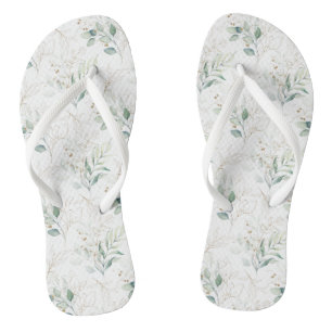 Tongs Mint Green Pastel Floral Greenery Motif