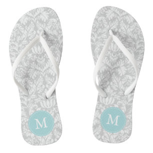 Tongs Modèle gris et bleu clair Damas Monogramme