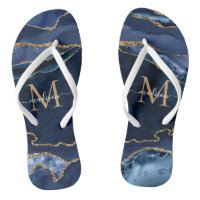 Moderne Marine Blue Gold Agate Géode Girly Monogra
