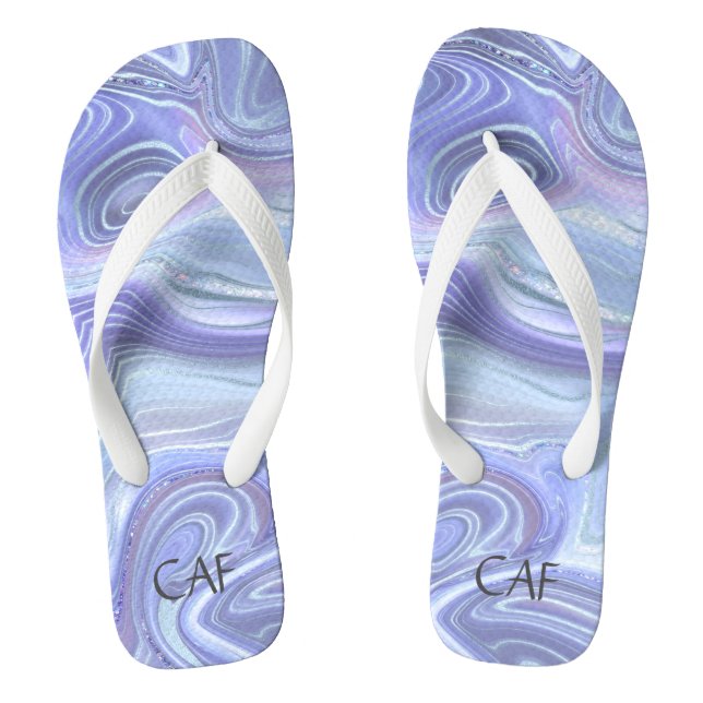 Tongs Monogram Blue Purple Argent Agate Marbre Swirl (Semelle)