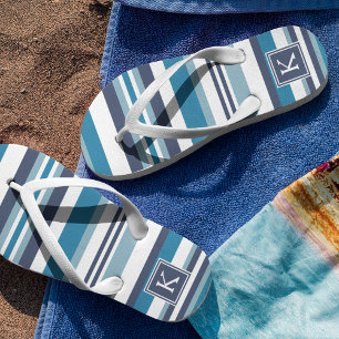 Tongs Monogramme à bandes multiples bleu et blanc