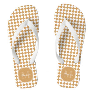Tongs Monogramme à carreaux jaune vergeoise avec nom