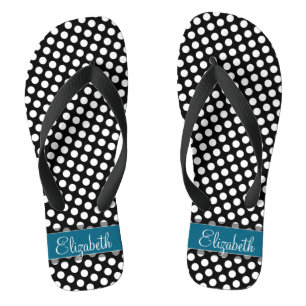 Tongs Monogramme bleu Motif noir et blanc Polka Dot