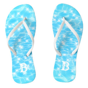 Tongs Monogramme Blue Troppe d'eau Tropical Personnalisé