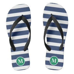 Tongs Monogramme classique Marine Bleu et Vert rayures