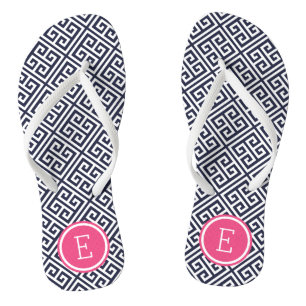 Tongs Monogramme clé marine et grecque rose