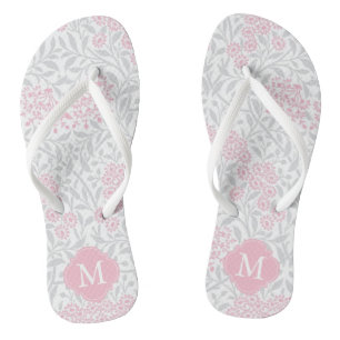 Tongs Monogramme de Damas florales rose et gris