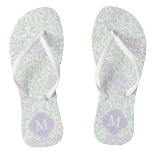 Tongs Monogramme de Damas florales vertes et de lavande