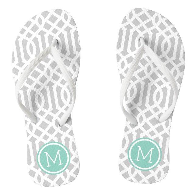 Tongs Monogramme de gris et d'Aqua Trellis (Semelle)