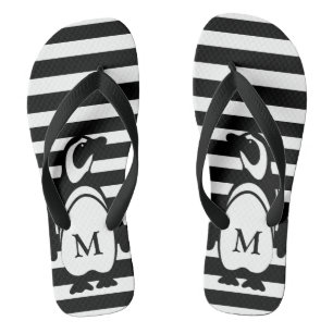 Tongs Monogramme de pingouin noir et blanc et rayures